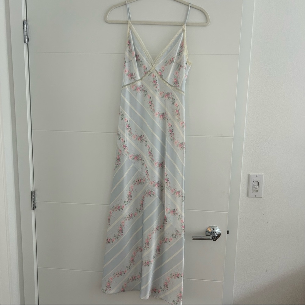 LoveShackFancy Ermon satin floral lace maxi/midi slip dress